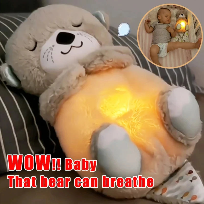 Breathing Plush Doll Toy Baby Kids Soothing Music Baby Sleeping Companion Sound and Light Doll Toy Gift
