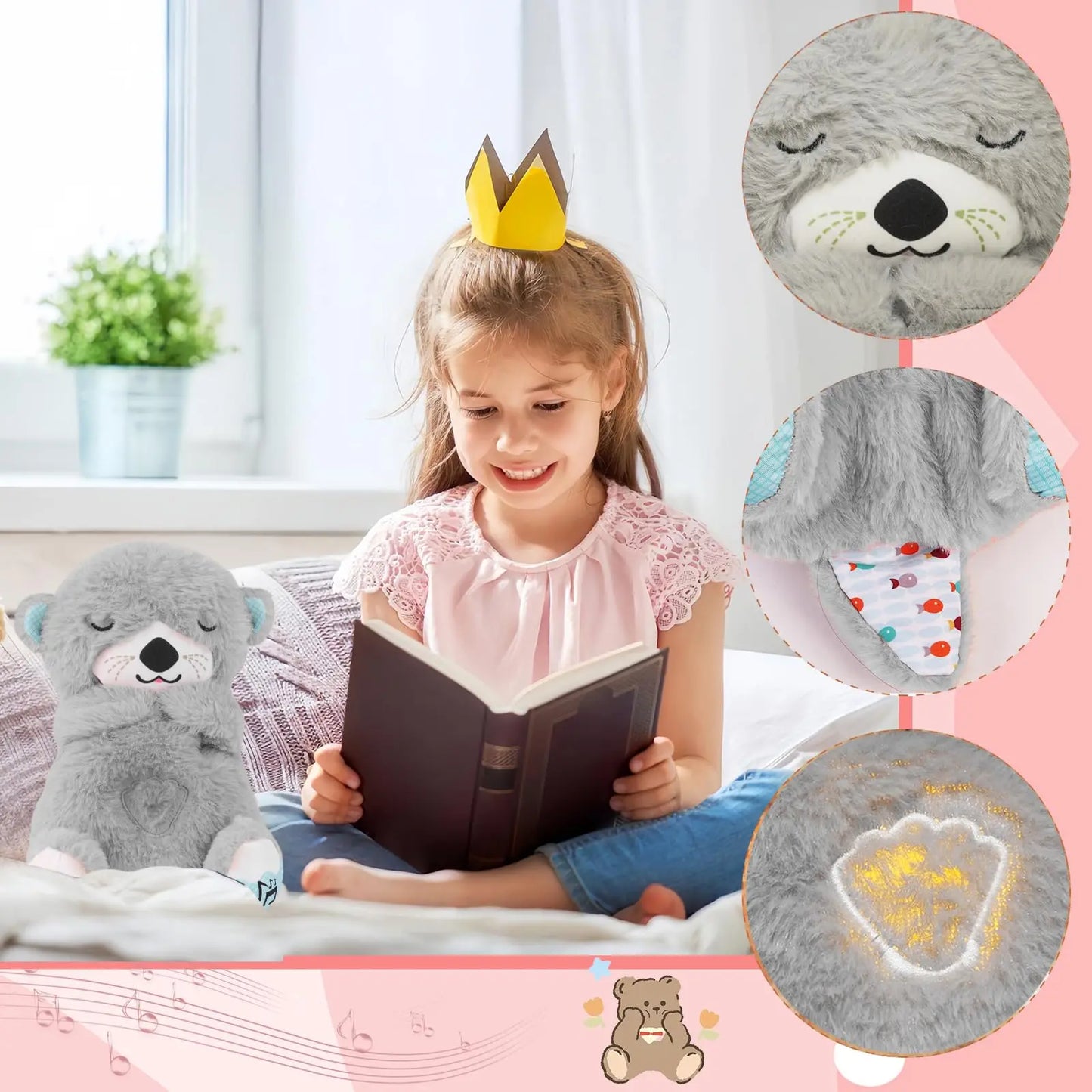 Breathing Plush Doll Toy Baby Kids Soothing Music Baby Sleeping Companion Sound and Light Doll Toy Gift