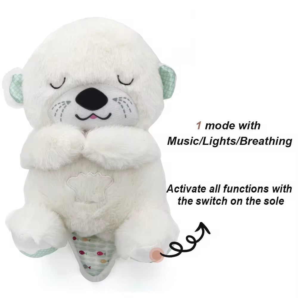 Breathing Plush Doll Toy Baby Kids Soothing Music Baby Sleeping Companion Sound and Light Doll Toy Gift