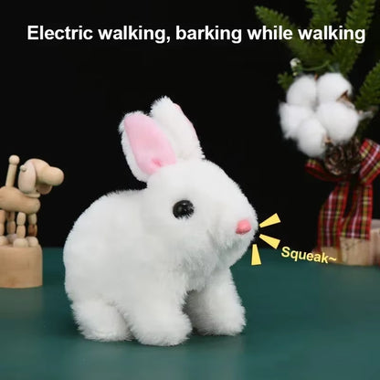 Simulation Electric Toy Cartoon Small Solid Color Plush Electric Rabbit Can Walk and Nod Animal Doll Toy for Men and Women Child