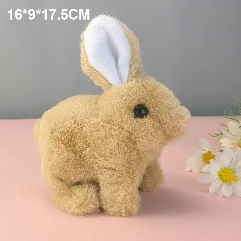 Simulation Electric Toy Cartoon Small Solid Color Plush Electric Rabbit Can Walk and Nod Animal Doll Toy for Men and Women Child