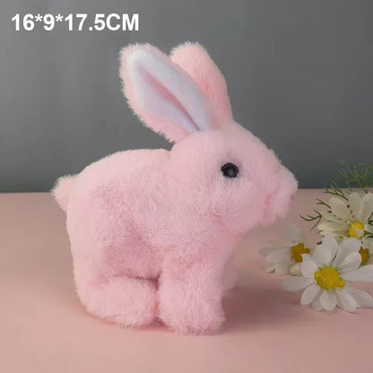 Simulation Electric Toy Cartoon Small Solid Color Plush Electric Rabbit Can Walk and Nod Animal Doll Toy for Men and Women Child