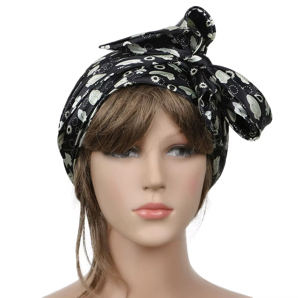 Women Fashion Sleeping Bonnet Cap Soft Pure Silk Sleep Hats Hair Care Wrap Female Night Cap 10 Kinds of Color