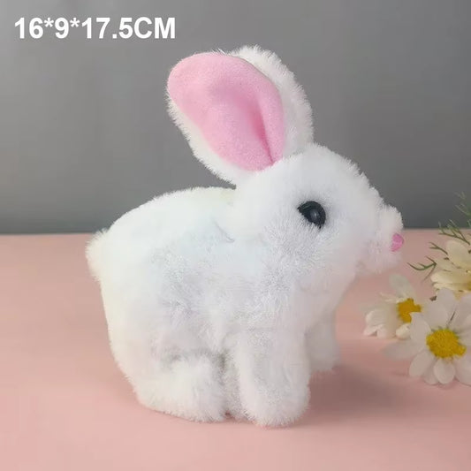 Simulation Electric Toy Cartoon Small Solid Color Plush Electric Rabbit Can Walk and Nod Animal Doll Toy for Men and Women Child