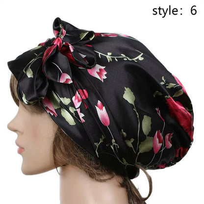 Women Fashion Sleeping Bonnet Cap Soft Pure Silk Sleep Hats Hair Care Wrap Female Night Cap 10 Kinds of Color