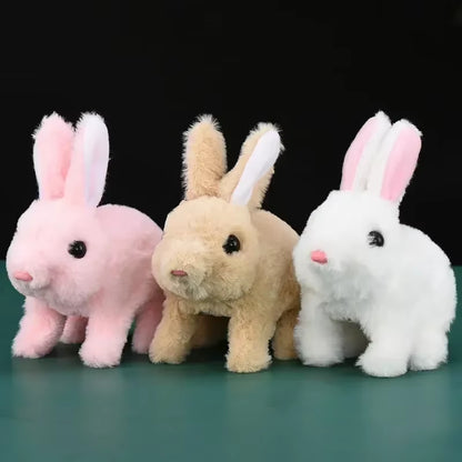 Simulation Electric Toy Cartoon Small Solid Color Plush Electric Rabbit Can Walk and Nod Animal Doll Toy for Men and Women Child