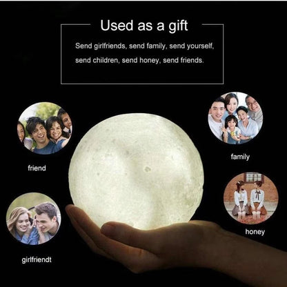 1Pc 3D Moon Lamp Humidifier with Wooden Base 3 LED Night Lighting with Touch Control Brightness for Home Office Decor