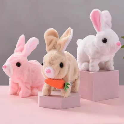 Simulation Electric Toy Cartoon Small Solid Color Plush Electric Rabbit Can Walk and Nod Animal Doll Toy for Men and Women Child