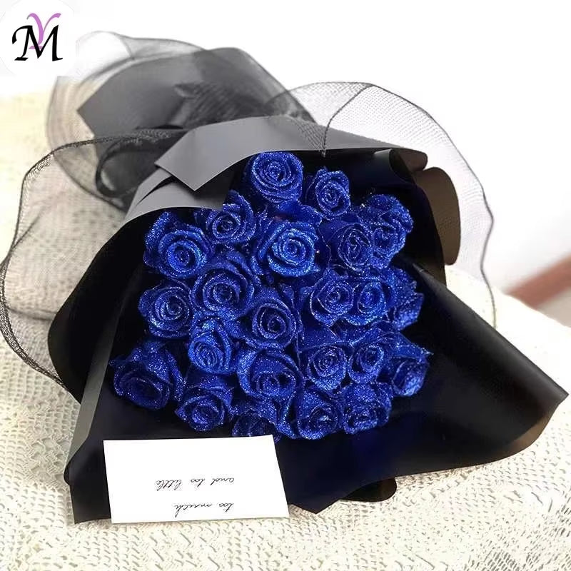 Valentine'S Day 30/50 Pcs of 7Cm Glitter Artificial Flower Rose Girl Friend DIY High Quality Bouquet Gifts for Wedding Birthday