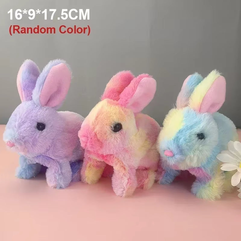 Simulation Electric Toy Cartoon Small Solid Color Plush Electric Rabbit Can Walk and Nod Animal Doll Toy for Men and Women Child