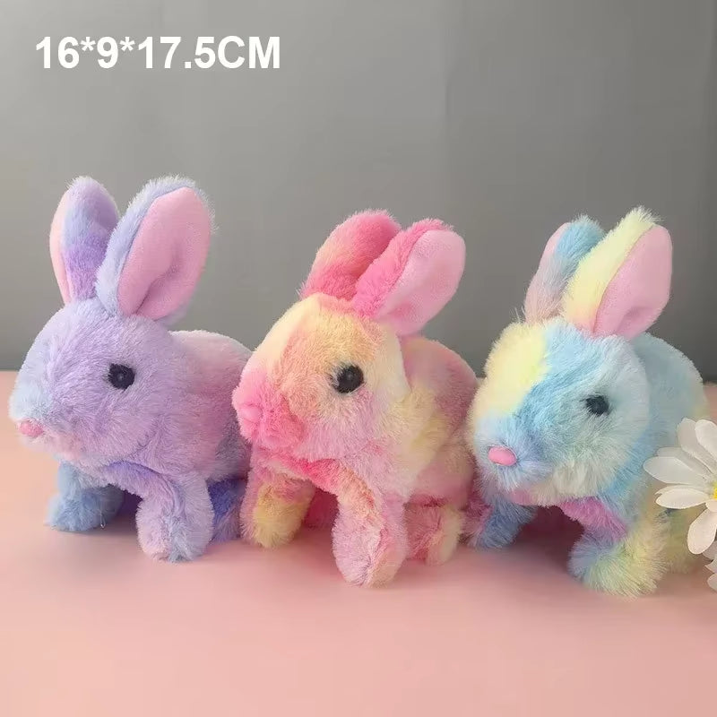 Simulation Electric Toy Cartoon Small Solid Color Plush Electric Rabbit Can Walk and Nod Animal Doll Toy for Men and Women Child