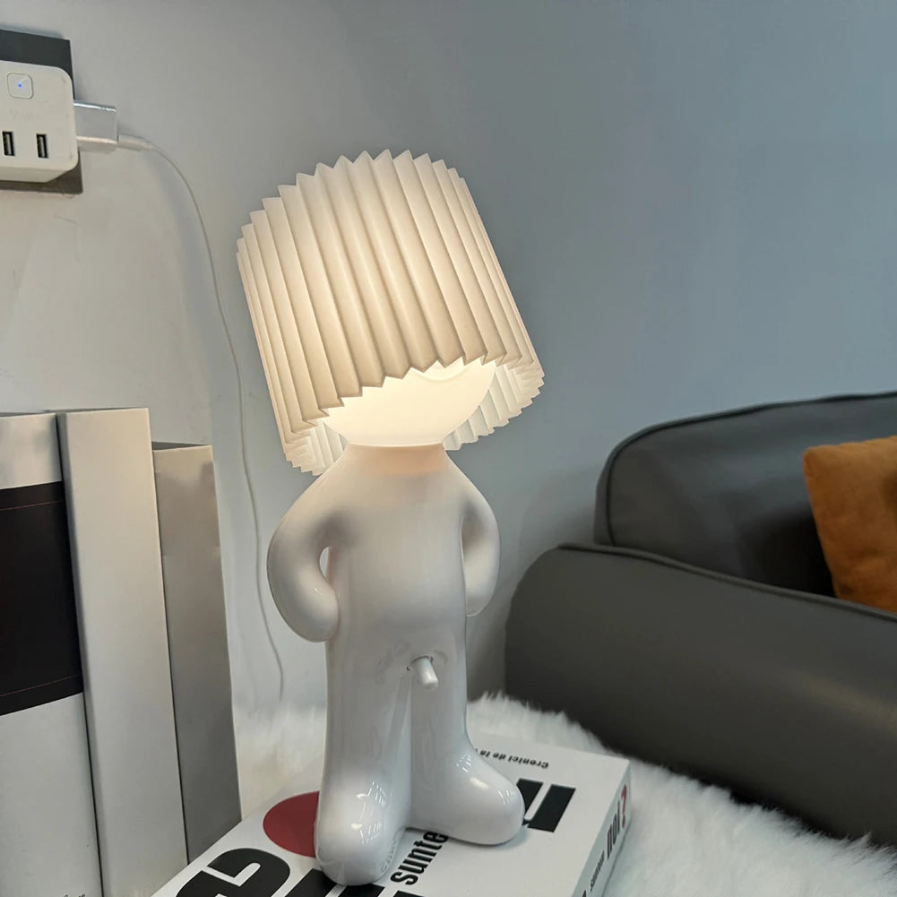 US Plug Naughty Boy Creative Table Lamp Unique LED Pleats Reading Lighting Bedroom Bedside Night Light Children Adult Gift