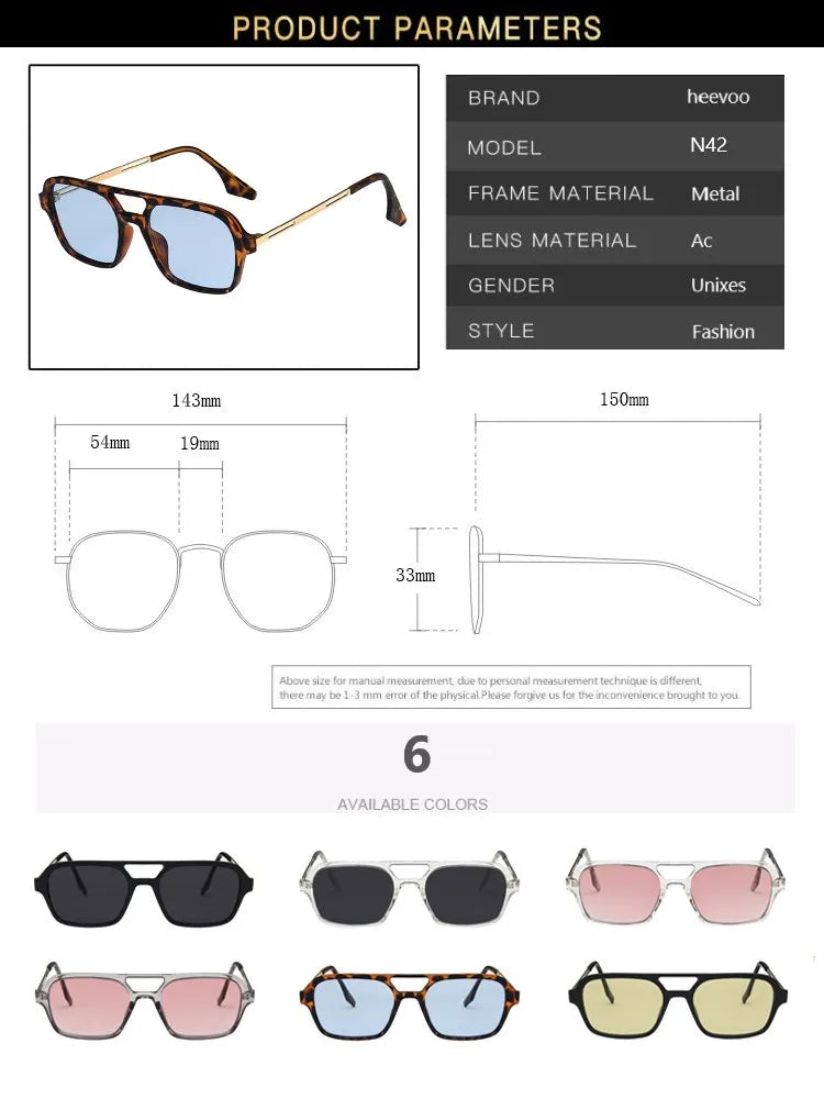 Retro Double Bridges Sunglasses Women Fashion Pink Gradient Eyewear Trending Hollow Leopard Blue Square Sun Glasses Men Shades