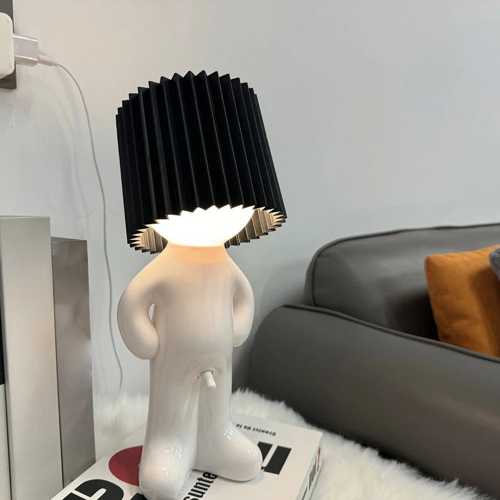 US Plug Naughty Boy Creative Table Lamp Unique LED Pleats Reading Lighting Bedroom Bedside Night Light Children Adult Gift