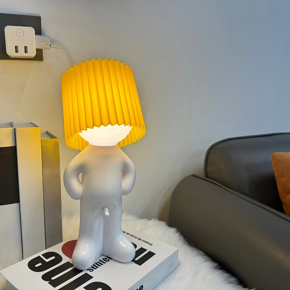 US Plug Naughty Boy Creative Table Lamp Unique LED Pleats Reading Lighting Bedroom Bedside Night Light Children Adult Gift