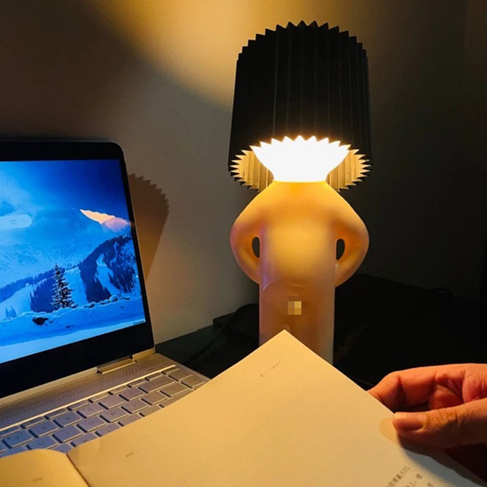 US Plug Naughty Boy Creative Table Lamp Unique LED Pleats Reading Lighting Bedroom Bedside Night Light Children Adult Gift