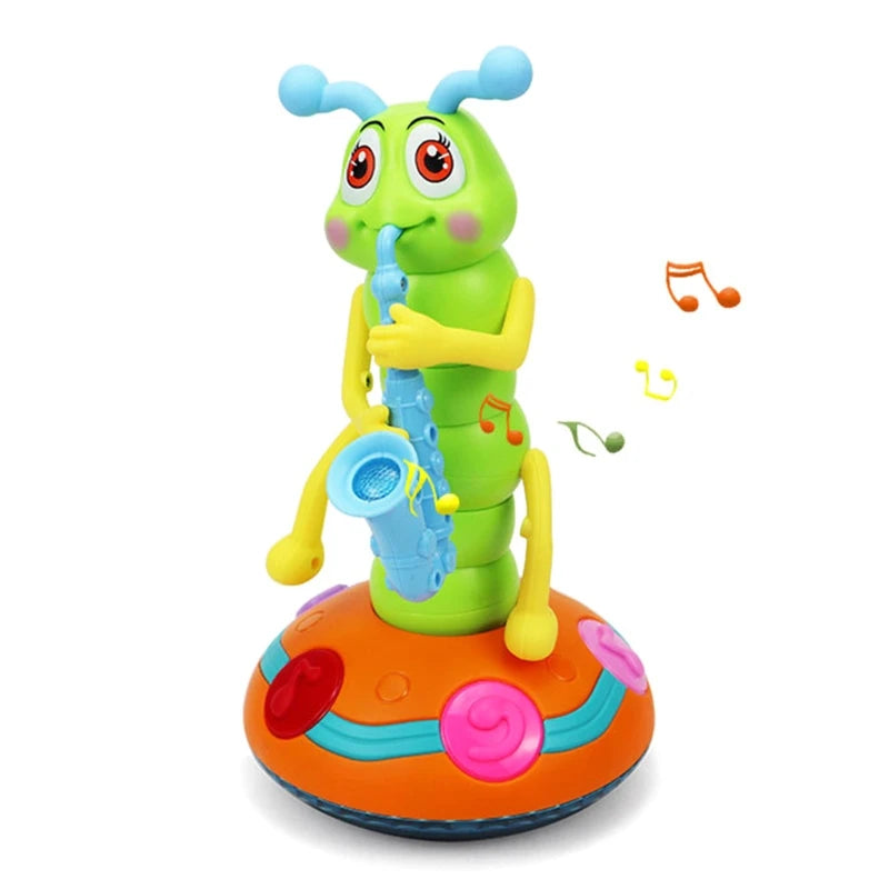 Musical Dancing Saxophone Caterpillar Toy LED Flashlights Fun Electric Music Toy for Kids Perfect Gift for Learning Playtime