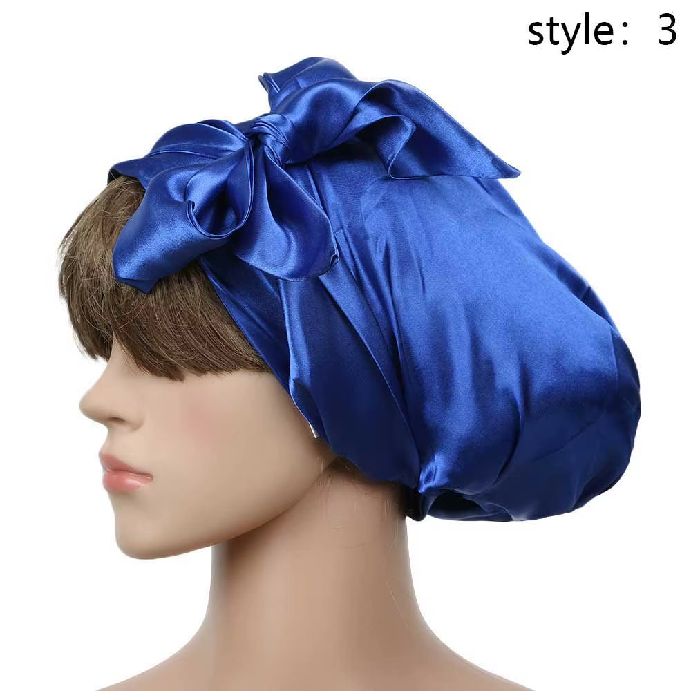 Women Fashion Sleeping Bonnet Cap Soft Pure Silk Sleep Hats Hair Care Wrap Female Night Cap 10 Kinds of Color